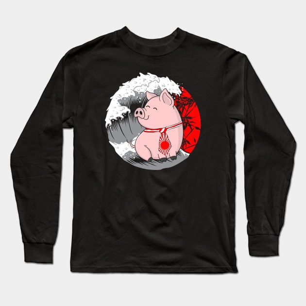 Cute Kawaii Pig Japanese Anime Swine Animals Long Sleeve T-Shirt by stockwell315designs